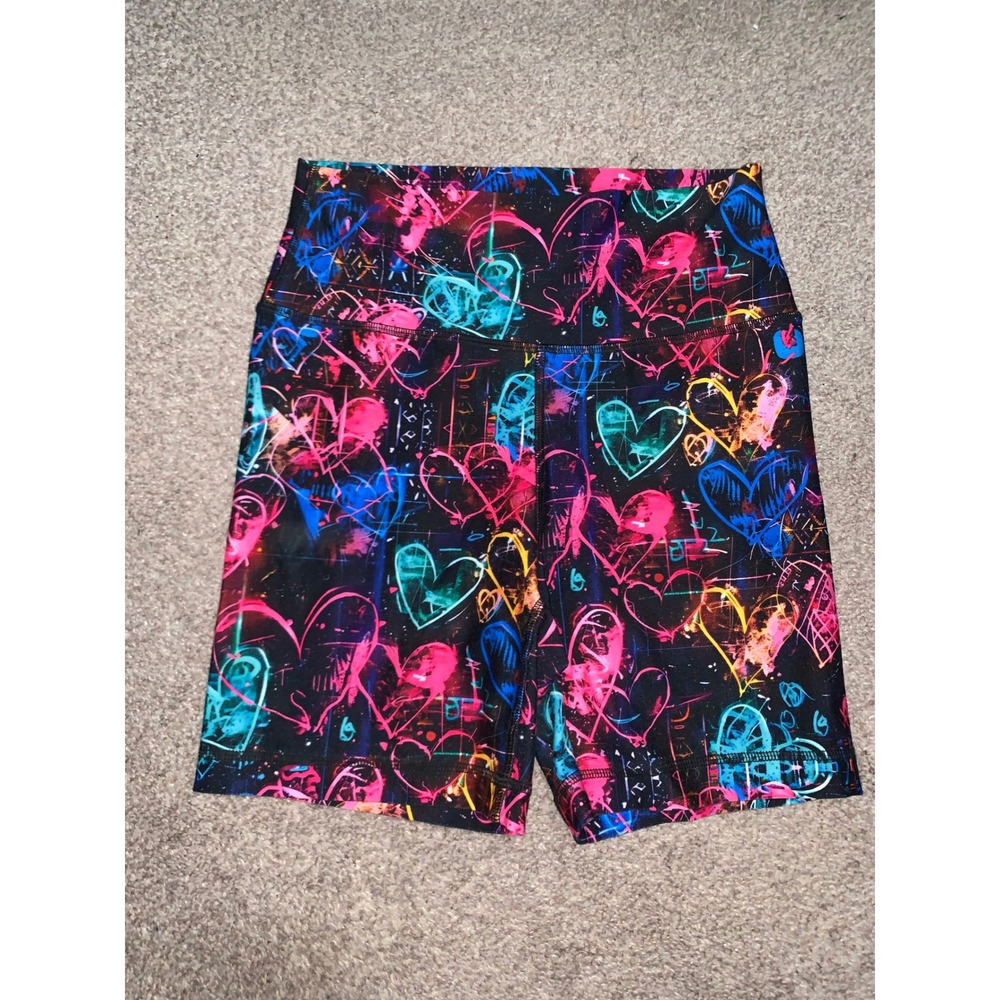 Rok The Box Womens Neon Graffiti Heart Biker Shorts Black Multicolor Size Medium